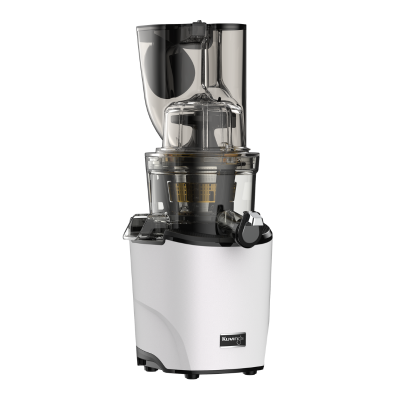 Vista em ângulo Kuvings REVO830 Extrator de Sumo Auto-Corte Branco